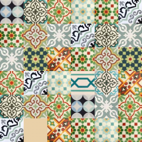 Patchwork cement tiles - shades of green